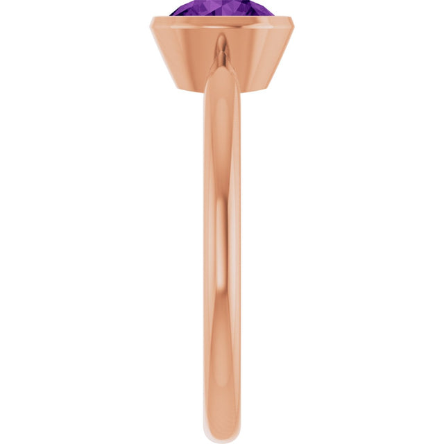14K Gold Oval Natural Amethyst Bezel-Set Solitaire Ring - Rose Gold - view 4