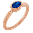 14K Gold Oval Lab-Grown Blue Sapphire Bezel-Set Solitaire Ring - Rose Gold