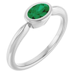 10K Gold Oval Lab-Grown Emerald Bezel-Set Solitaire Ring - White Gold