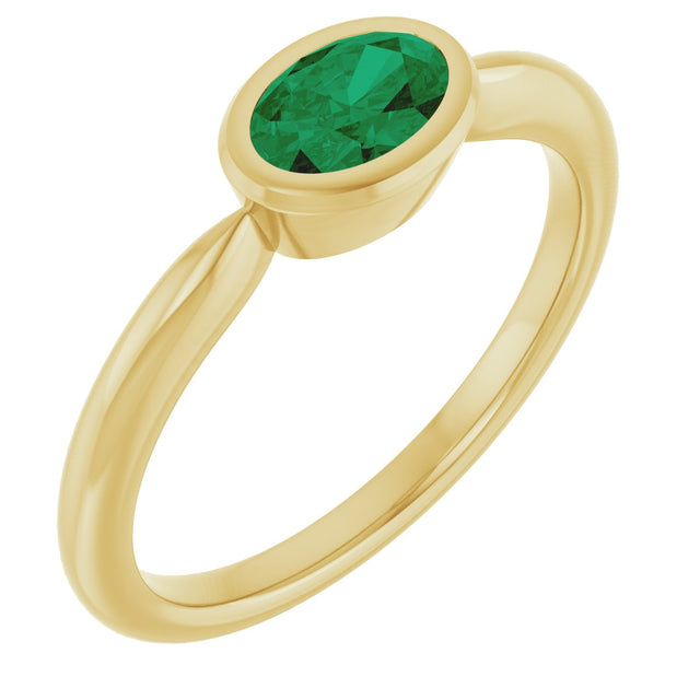 10K Gold Oval Lab-Grown Emerald Bezel-Set Solitaire Ring - Yellow Gold