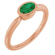 14K Gold Oval Lab-Grown Emerald Bezel-Set Solitaire Ring - Rose Gold