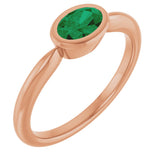 14K Gold Oval Lab-Grown Emerald Bezel-Set Solitaire Ring - Rose Gold