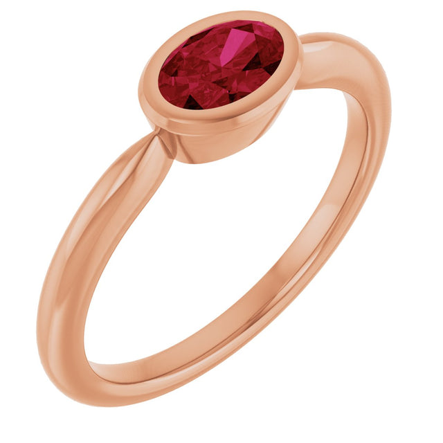 14K Gold Oval Lab-Grown Ruby Bezel-Set Solitaire Ring - Rose Gold