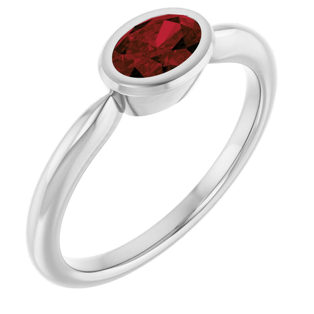 10K Gold Oval Natural Mozambique Garnet Bezel-Set Solitaire Ring - White Gold