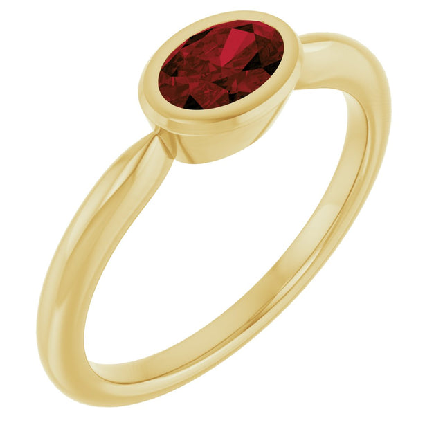 10K Gold Oval Natural Mozambique Garnet Bezel-Set Solitaire Ring - Yellow Gold
