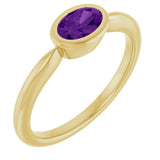 10K Gold Oval Natural Amethyst Bezel-Set Solitaire Ring - Yellow Gold