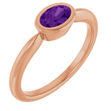 14K Gold Oval Natural Amethyst Bezel-Set Solitaire Ring - Rose Gold