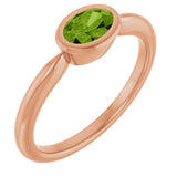 14K Gold Oval Natural Peridot Bezel-Set Solitaire Ring - Rose Gold