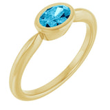 10K Gold Oval Natural Aquamarine Bezel-Set Solitaire Ring - Yellow Gold
