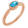 14K Gold Oval Natural Aquamarine Bezel-Set Solitaire Ring - Rose Gold