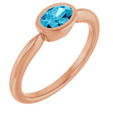14K Gold Oval Natural Aquamarine Bezel-Set Solitaire Ring - Rose Gold