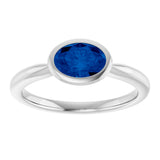 10K Gold Oval Lab-Grown Blue Sapphire Bezel-Set Solitaire Ring - White Gold - view 3