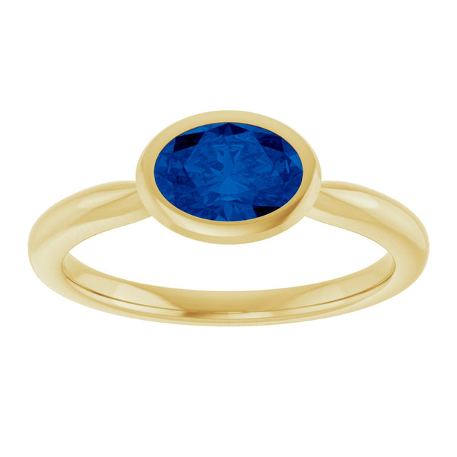 10K Gold Oval Lab-Grown Blue Sapphire Bezel-Set Solitaire Ring - Yellow Gold - view 3