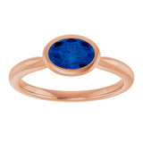 14K Gold Oval Lab-Grown Blue Sapphire Bezel-Set Solitaire Ring - Rose Gold - view 3