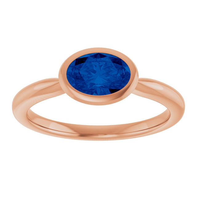 14K Gold Oval Lab-Grown Blue Sapphire Bezel-Set Solitaire Ring - Rose Gold - view 3