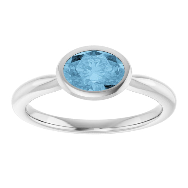 10K Gold Oval Natural Sky Blue Topaz Bezel-Set Solitaire Ring - White Gold - view 3