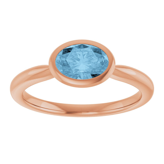 14K Gold Oval Natural Sky Blue Topaz Bezel-Set Solitaire Ring - Rose Gold - view 3