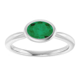 10K Gold Oval Lab-Grown Emerald Bezel-Set Solitaire Ring - White Gold - view 3