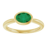 10K Gold Oval Lab-Grown Emerald Bezel-Set Solitaire Ring - Yellow Gold - view 3