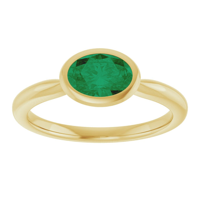 10K Gold Oval Lab-Grown Emerald Bezel-Set Solitaire Ring - Yellow Gold - view 3