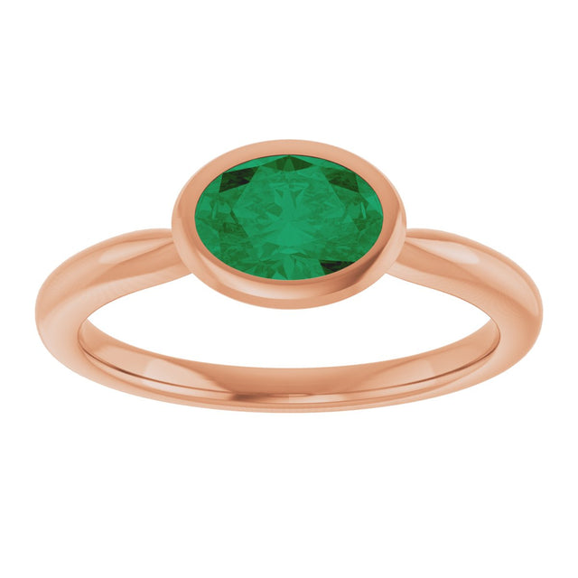 14K Gold Oval Lab-Grown Emerald Bezel-Set Solitaire Ring - Rose Gold - view 3