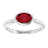10K Gold Oval Lab-Grown Ruby Bezel-Set Solitaire Ring - White Gold - view 3
