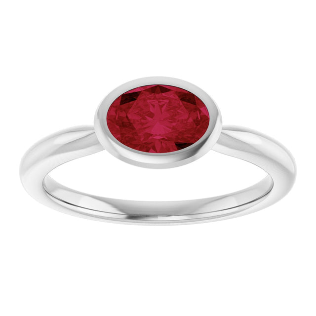 10K Gold Oval Lab-Grown Ruby Bezel-Set Solitaire Ring - White Gold - view 3
