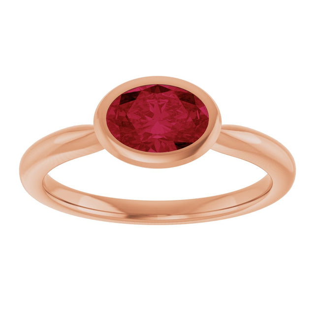 14K Gold Oval Lab-Grown Ruby Bezel-Set Solitaire Ring - Rose Gold - view 3
