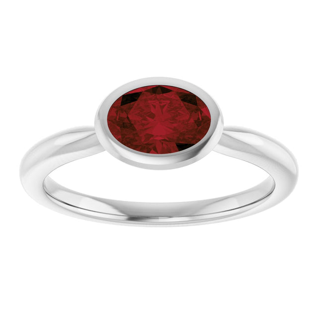 10K Gold Oval Natural Mozambique Garnet Bezel-Set Solitaire Ring - White Gold - view 3