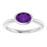 10K Gold Oval Natural Amethyst Bezel-Set Solitaire Ring - White Gold - view 3
