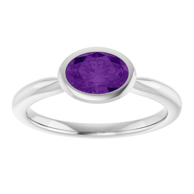 10K Gold Oval Natural Amethyst Bezel-Set Solitaire Ring - White Gold - view 3