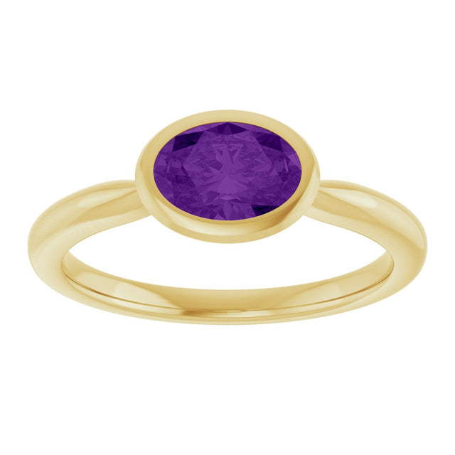10K Gold Oval Natural Amethyst Bezel-Set Solitaire Ring - Yellow Gold - view 3