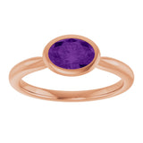 14K Gold Oval Natural Amethyst Bezel-Set Solitaire Ring - Rose Gold - view 3