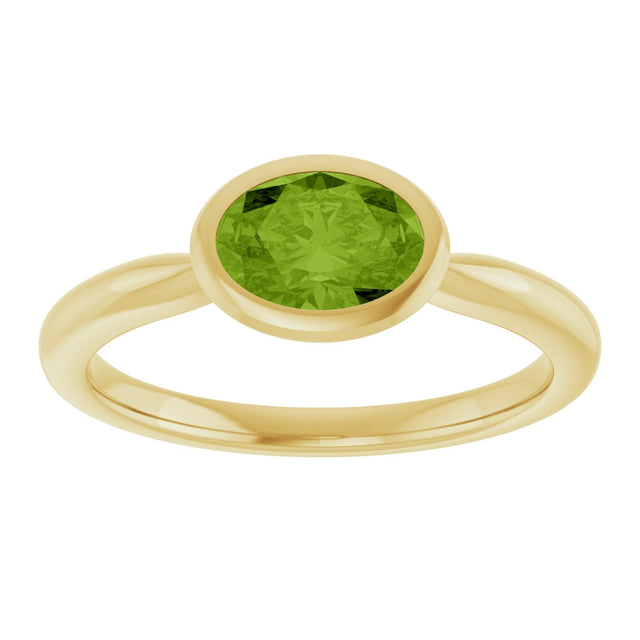 10K Gold Oval Natural Peridot Bezel-Set Solitaire Ring - Yellow Gold - view 3
