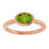 14K Gold Oval Natural Peridot Bezel-Set Solitaire Ring - Rose Gold - view 3