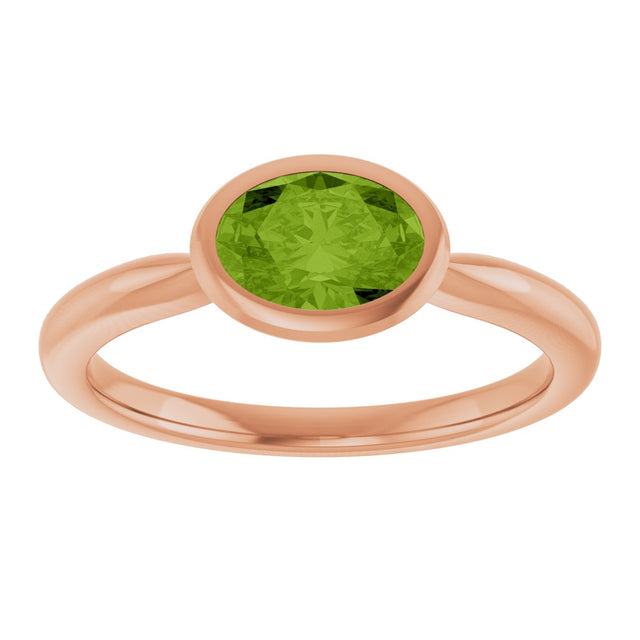 14K Gold Oval Natural Peridot Bezel-Set Solitaire Ring - Rose Gold - view 3