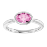 Platinum Oval Lab-Grown Pink Sapphire Bezel-Set Solitaire Ring - view 3
