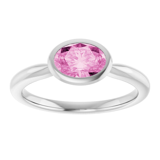 14K Gold Oval Lab-Grown Pink Sapphire Bezel-Set Solitaire Ring - White Gold - view 3
