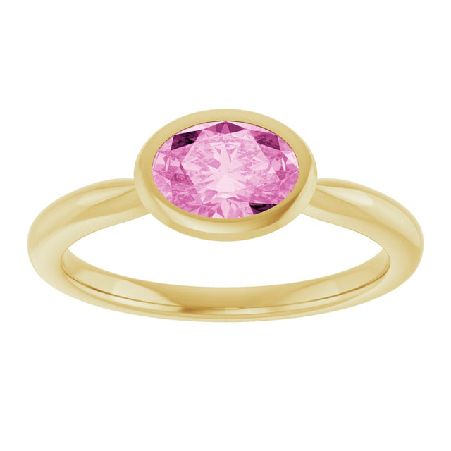 14K Gold Oval Lab-Grown Pink Sapphire Bezel-Set Solitaire Ring - Yellow Gold - view 3