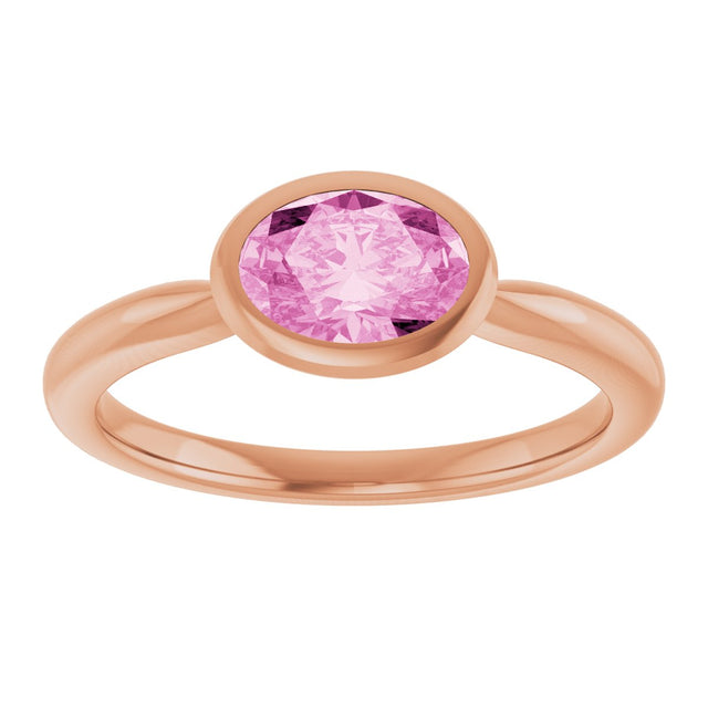 14K Gold Oval Lab-Grown Pink Sapphire Bezel-Set Solitaire Ring - Rose Gold - view 3