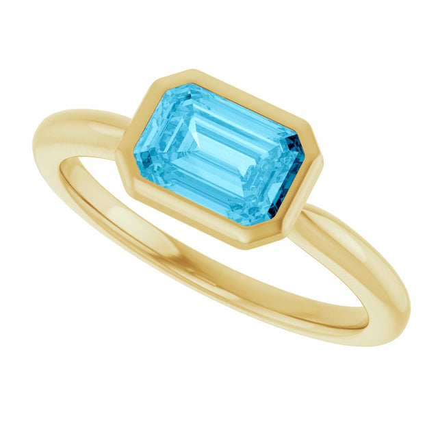 10K Gold Oval Natural Aquamarine Bezel-Set Solitaire Ring - Yellow Gold - view 5