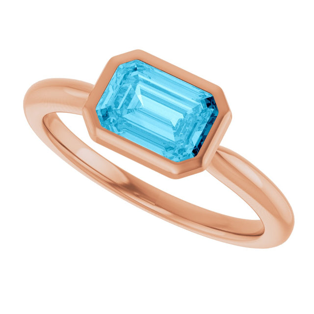 14K Gold Oval Natural Aquamarine Bezel-Set Solitaire Ring - Rose Gold - view 5