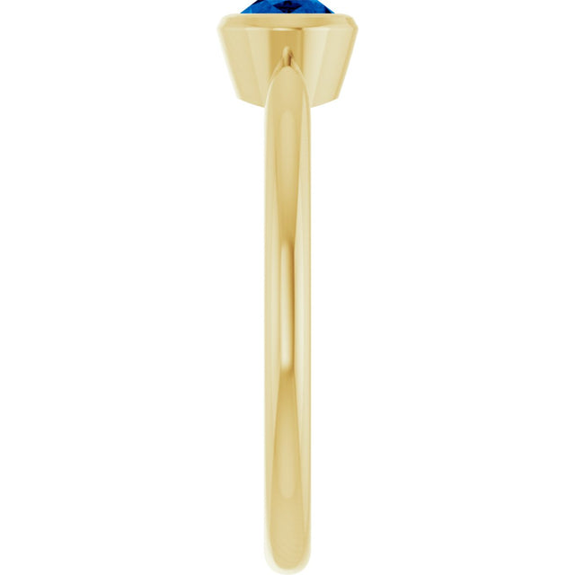 10K Gold Oval Lab-Grown Blue Sapphire Bezel-Set Solitaire Ring - Yellow Gold - view 4