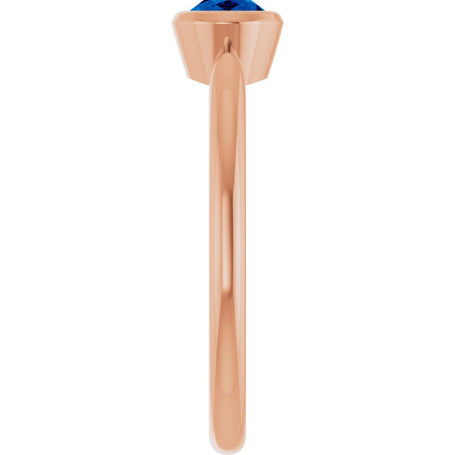 14K Gold Oval Lab-Grown Blue Sapphire Bezel-Set Solitaire Ring - Rose Gold - view 4
