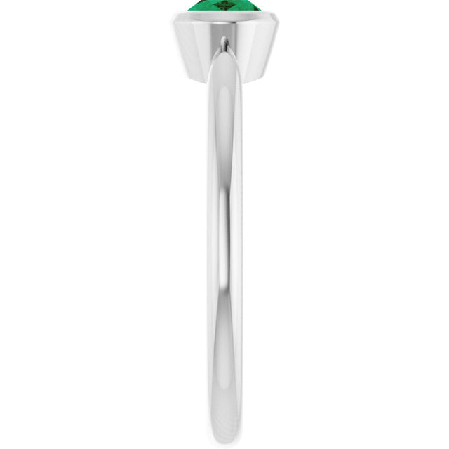 10K Gold Oval Lab-Grown Emerald Bezel-Set Solitaire Ring - White Gold - view 4