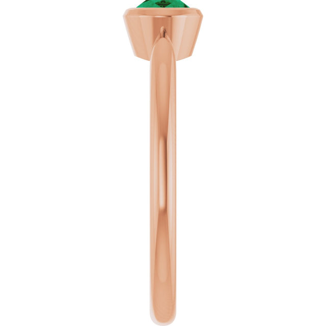 14K Gold Oval Lab-Grown Emerald Bezel-Set Solitaire Ring - Rose Gold - view 4