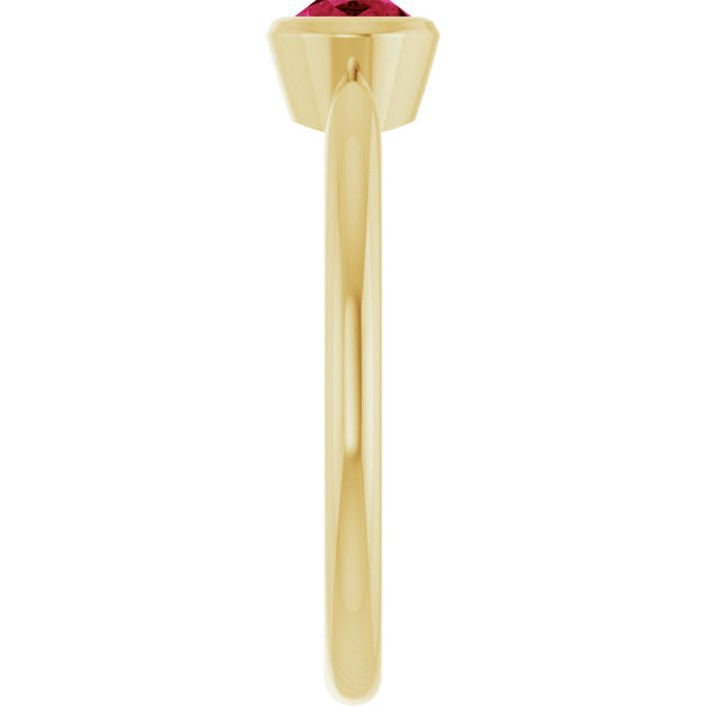 10K Gold Oval Lab-Grown Ruby Bezel-Set Solitaire Ring - Yellow Gold - view 4