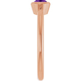 14K Gold Oval Natural Amethyst Bezel-Set Solitaire Ring - Rose Gold - view 4