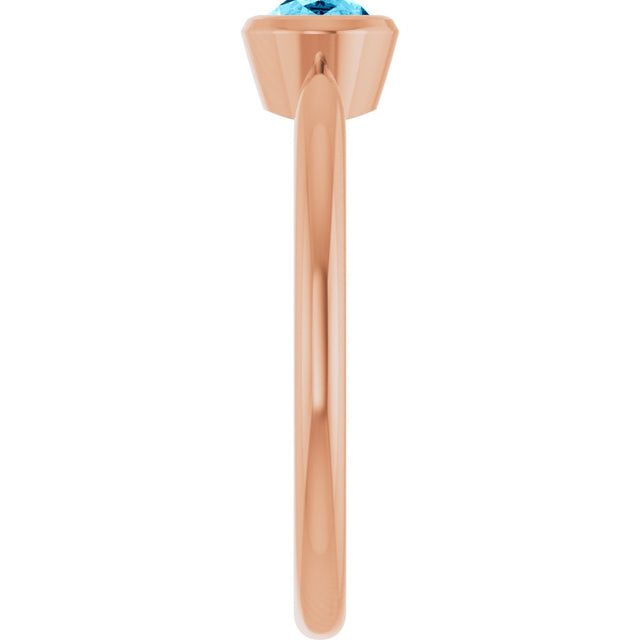 14K Gold Oval Natural Aquamarine Bezel-Set Solitaire Ring - Rose Gold - view 4