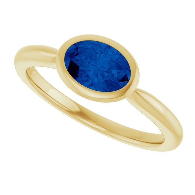 10K Gold Oval Lab-Grown Blue Sapphire Bezel-Set Solitaire Ring - Yellow Gold - view 5